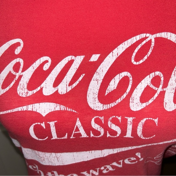 Coca Cola Classic Catch The Wave Crop Tshirt Raw Hem Sz Small Red Coke Vintage - Picture 3 of 8